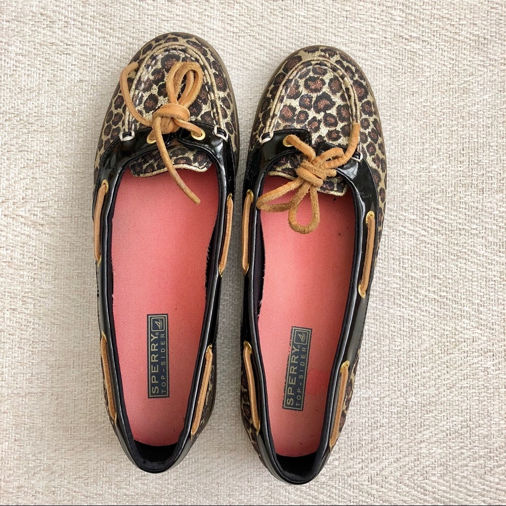 Sperry Top Slider Glitter Cheetah Print Boat Shoes